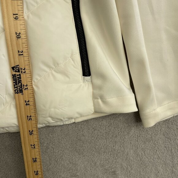 DKNY Women's L Hooded Quilted Jacket With Black Zipper Pockets Ivory i1712 - Picture 4 of 10